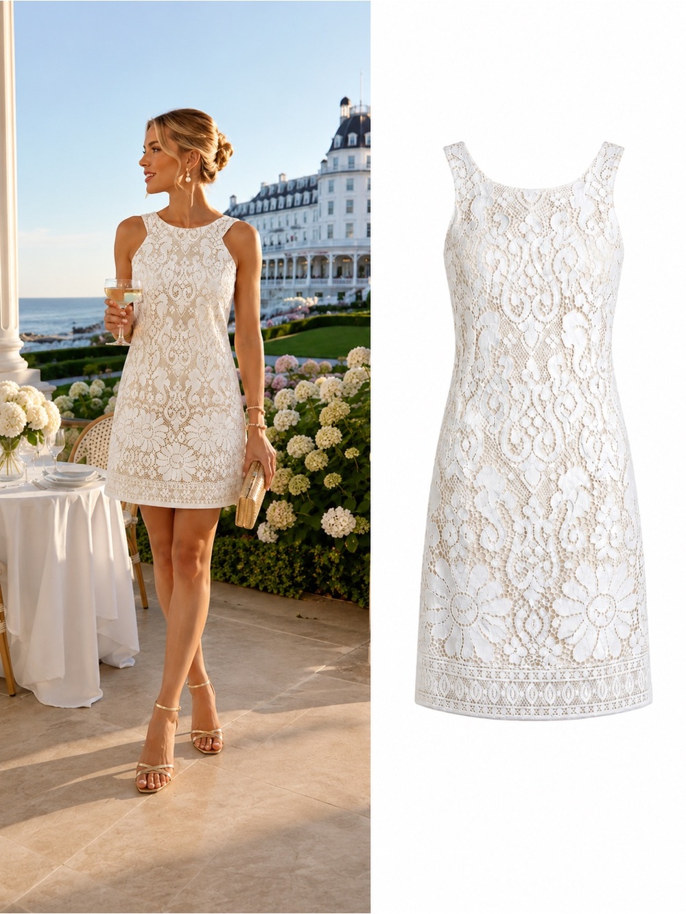 Lilly Pulitzer Largo Seahorse Lace Shift Dress White Gold Size 4